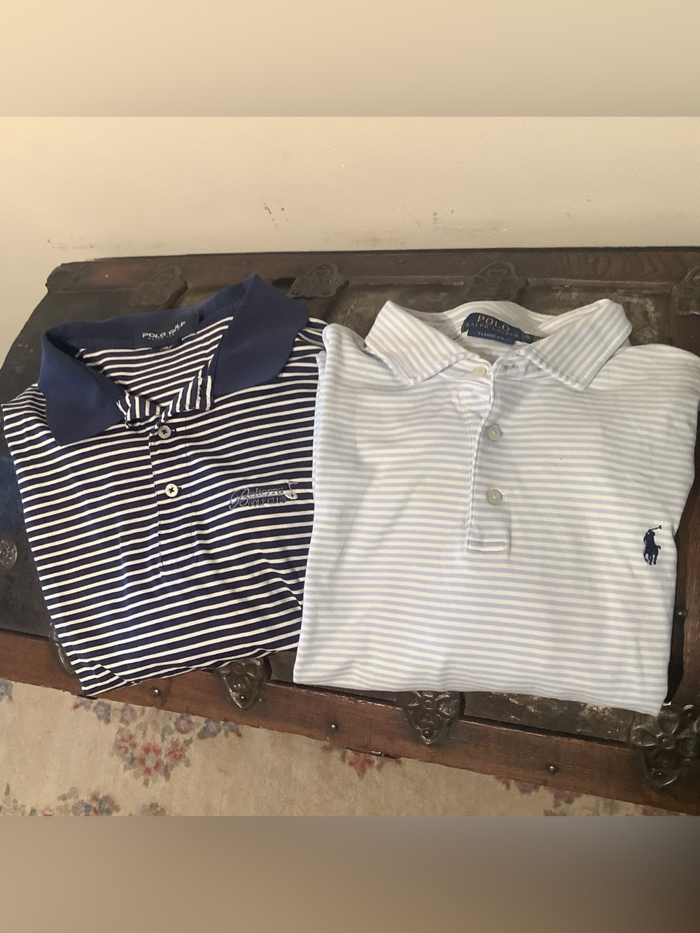 Pair of Polo Ralph Lauren Striped Short Sleeve Polos - Navy & Light Blue - Sz XL